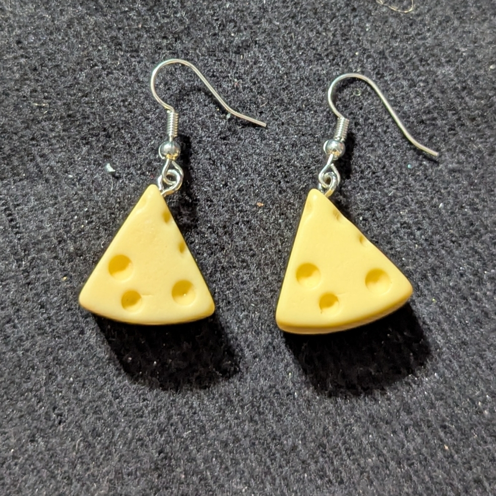 Silver Tone Yellow Cheese Slice Lightweight Dangle Statement Earrings